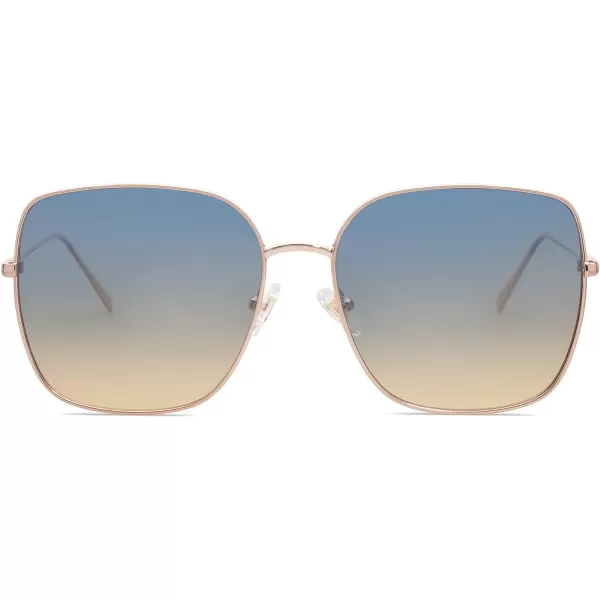 SOJOS Trendy Oversized Square Metal Frame Sunglasses for Women Men Flat Mirrored Lens UV Protection Sunglasses SJ1146Rose GoldBlueampbrown