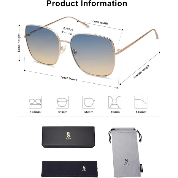 SOJOS Trendy Oversized Square Metal Frame Sunglasses for Women Men Flat Mirrored Lens UV Protection Sunglasses SJ1146Rose GoldBlueampbrown