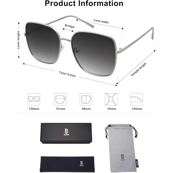 SOJOS Trendy Oversized Square Metal Frame Sunglasses for Women Men Flat Mirrored Lens UV Protection Sunglasses SJ1146SilverGrey