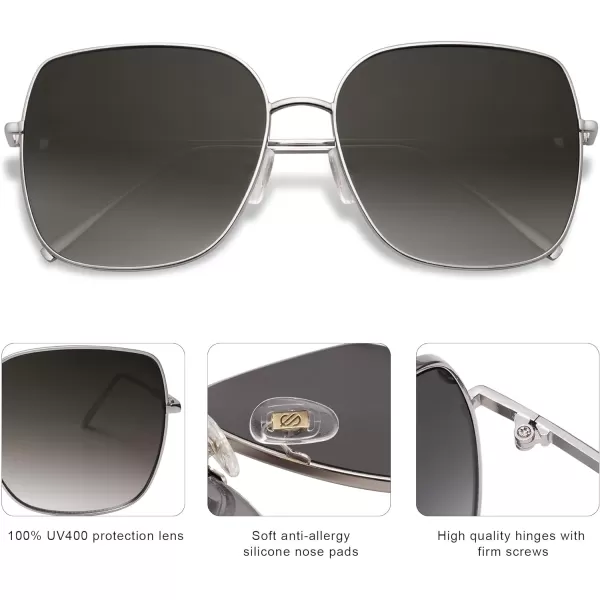 SOJOS Trendy Oversized Square Metal Frame Sunglasses for Women Men Flat Mirrored Lens UV Protection Sunglasses SJ1146SilverGrey