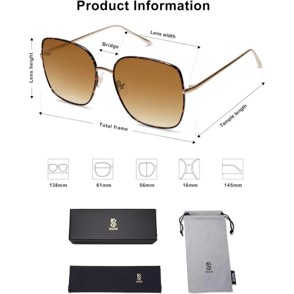 SOJOS Trendy Oversized Square Metal Frame Sunglasses for Women Men Flat Mirrored Lens UV Protection Sunglasses SJ1146TortoiseBrown