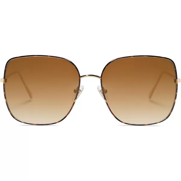 SOJOS Trendy Oversized Square Metal Frame Sunglasses for Women Men Flat Mirrored Lens UV Protection Sunglasses SJ1146TortoiseBrown