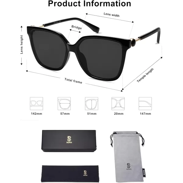SOJOS Trendy Square Sunglasses for Women Fashion UV Protection Lens Womens Sunnies Sunglasses SJ2196Black