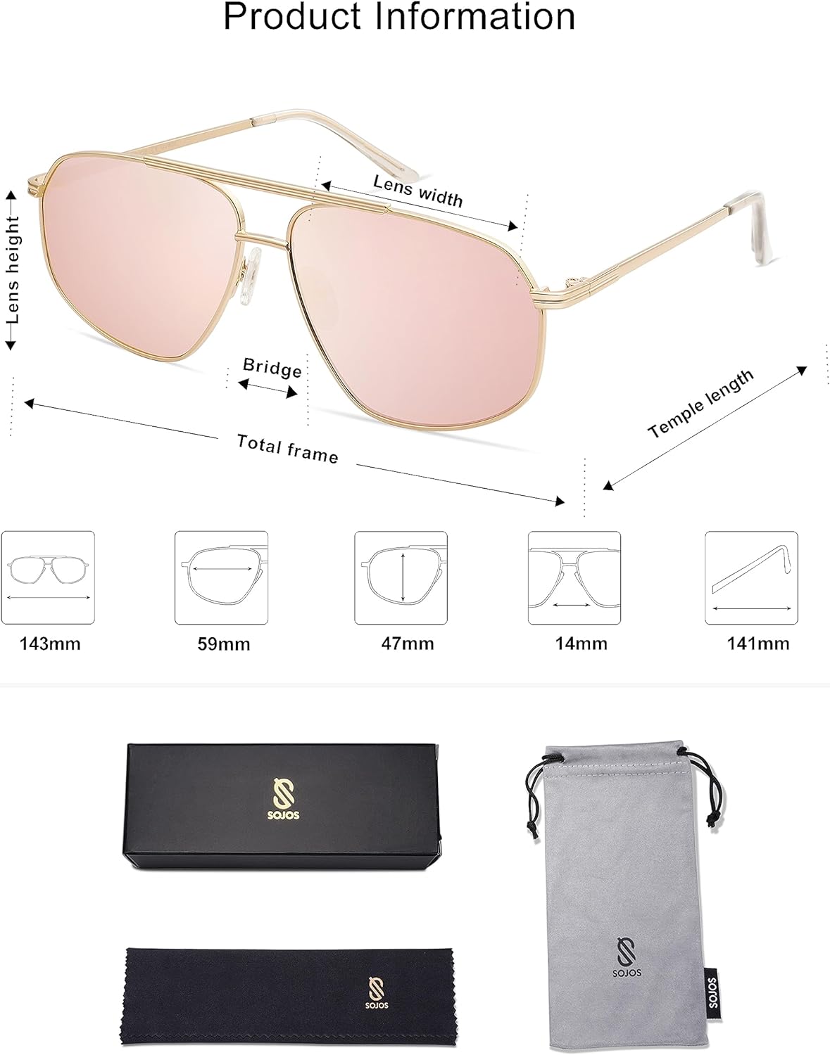 SOJOS Classic Retro Hexagonal Aviator Sunglasses for Women Men Vintage Polygon Sunnies SJ1200GoldPink Mirrored