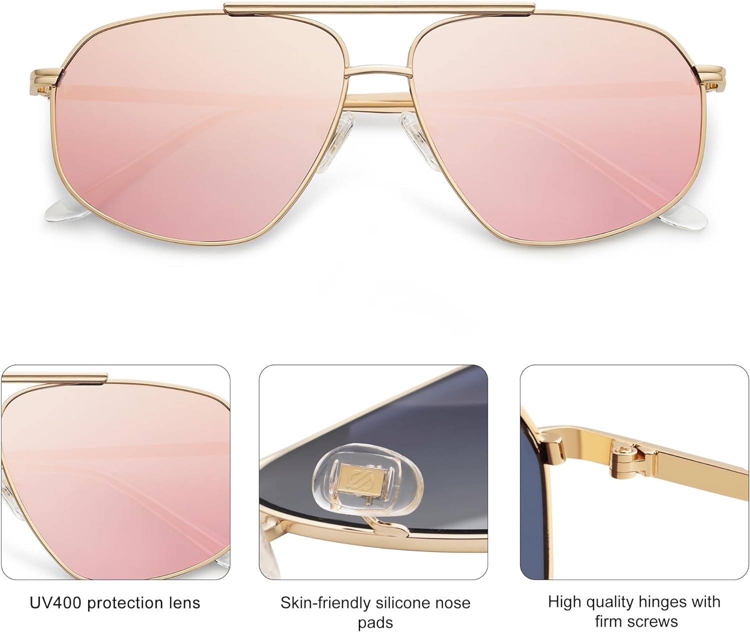 SOJOS Classic Retro Hexagonal Aviator Sunglasses for Women Men Vintage Polygon Sunnies SJ1200GoldPink Mirrored