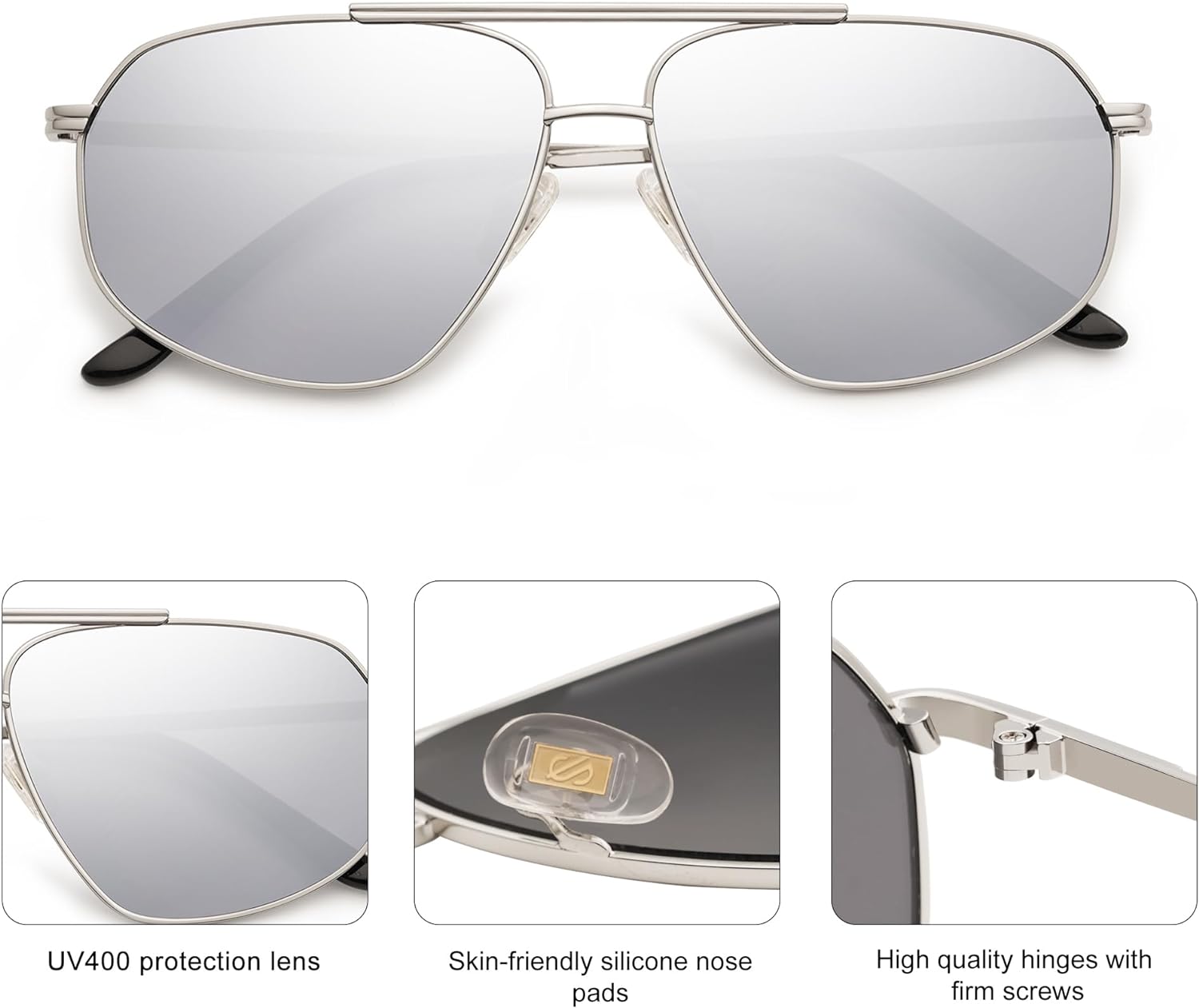 SOJOS Classic Retro Hexagonal Aviator Sunglasses for Women Men Vintage Polygon Sunnies SJ1200SilverSilver Mirrored