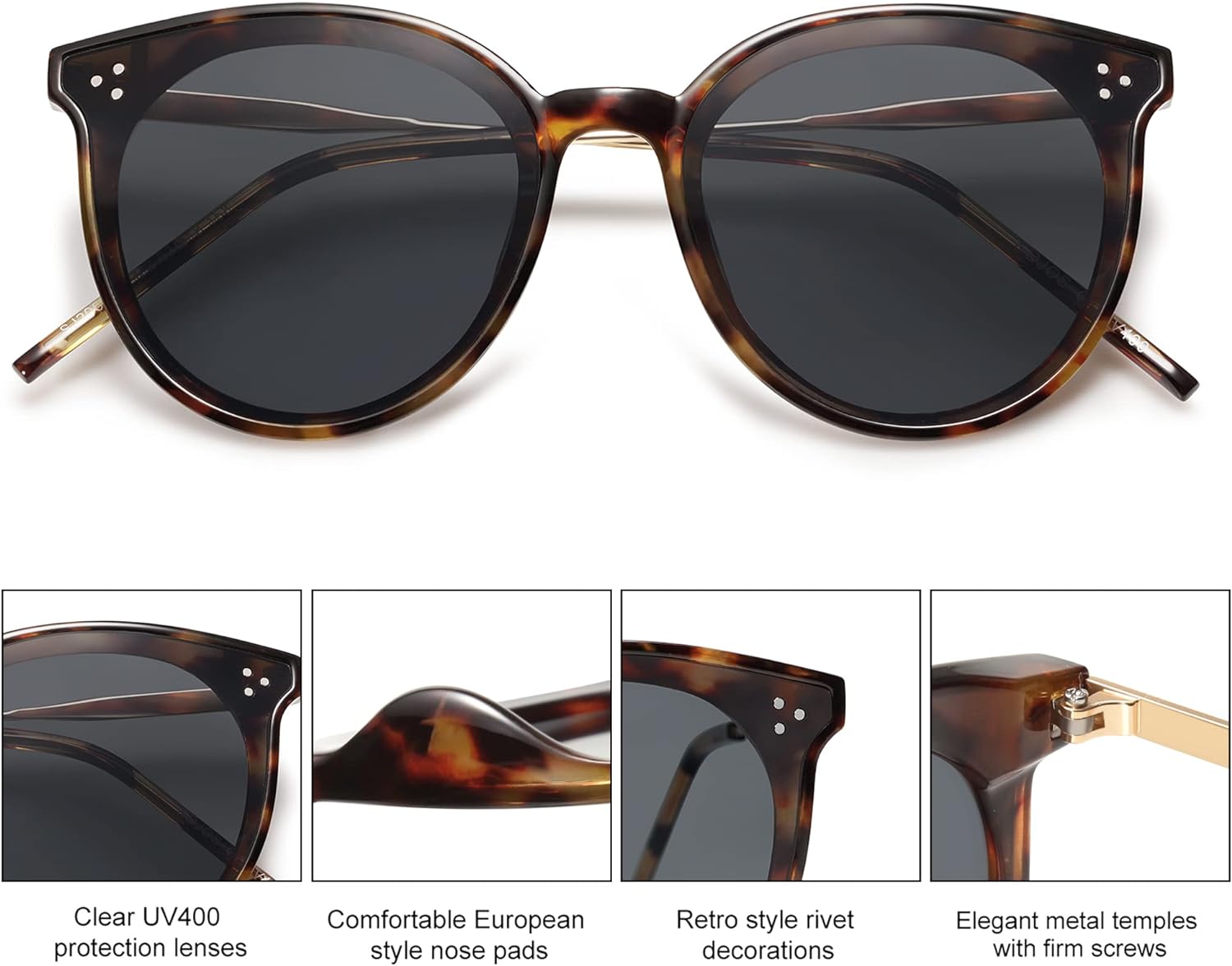 SOJOS Classic Round Sunglasses Womens Mens Trendy Oversized Shades Retro Vintage SunniesDark TortoiseGrey