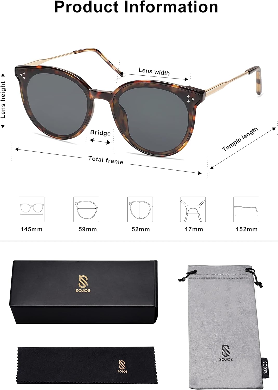 SOJOS Classic Round Sunglasses Womens Mens Trendy Oversized Shades Retro Vintage SunniesDark TortoiseGrey