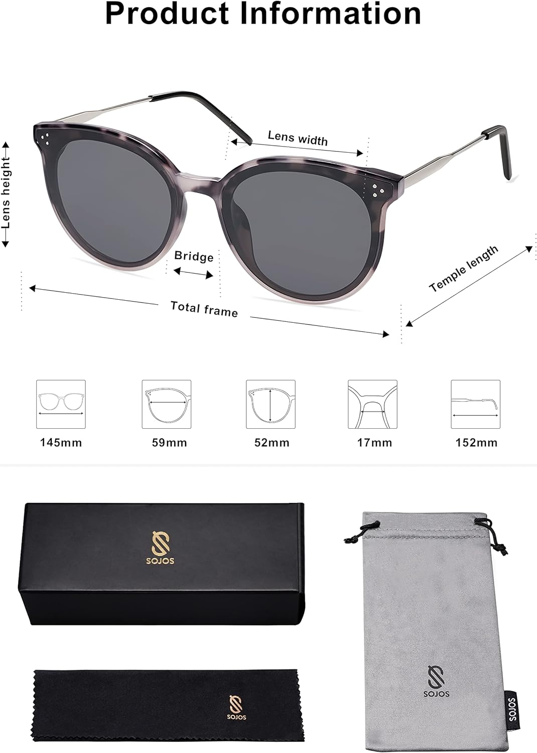SOJOS Classic Round Sunglasses Womens Mens Trendy Oversized Shades Retro Vintage SunniesGrey TortoiseGrey