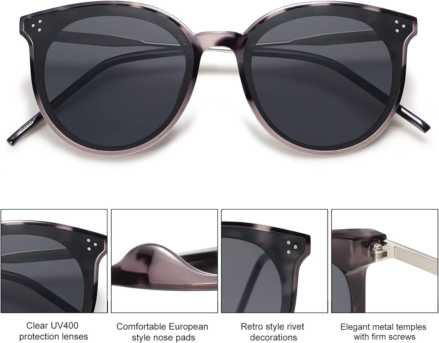 SOJOS Classic Round Sunglasses Womens Mens Trendy Oversized Shades Retro Vintage SunniesGrey TortoiseGrey