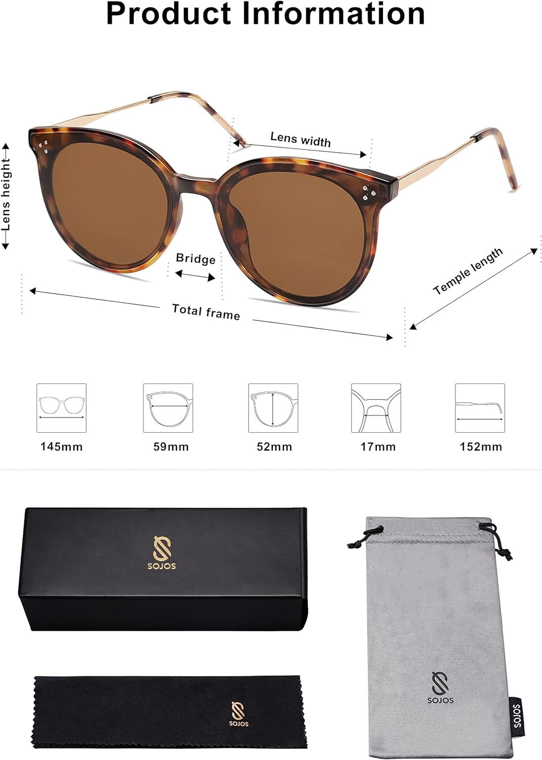 SOJOS Classic Round Sunglasses Womens Mens Trendy Oversized Shades Retro Vintage SunniesTortoiseBrown