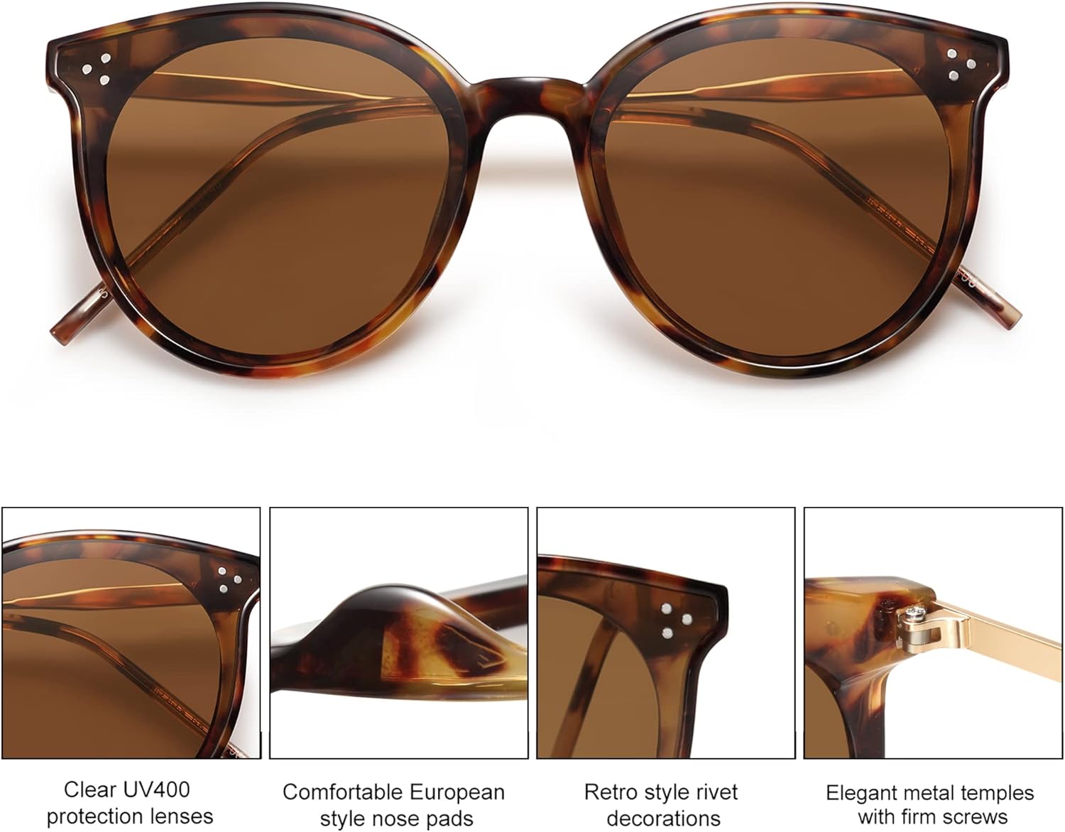 SOJOS Classic Round Sunglasses Womens Mens Trendy Oversized Shades Retro Vintage SunniesTortoiseBrown