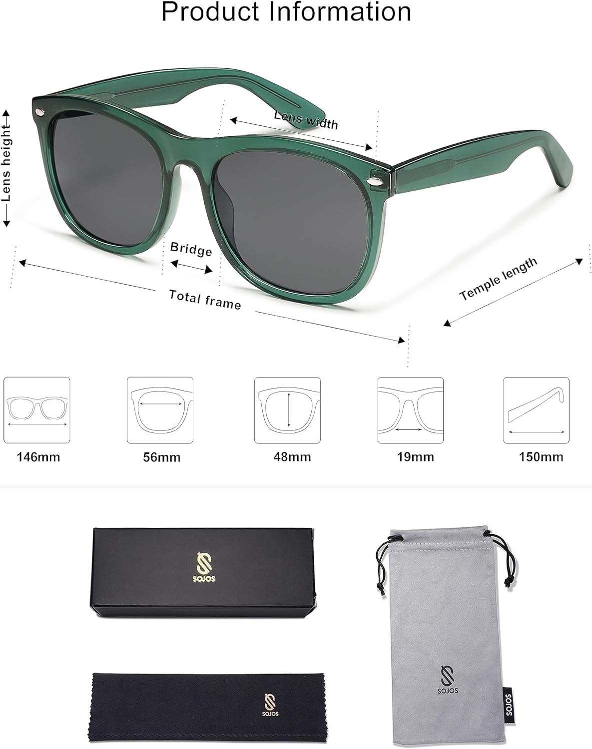 SOJOS Classic Square Sunglasses for Women Men Vintage Retro Oversized Womens UV400 Sun Glasses SJ2270Crystal GreenGrey