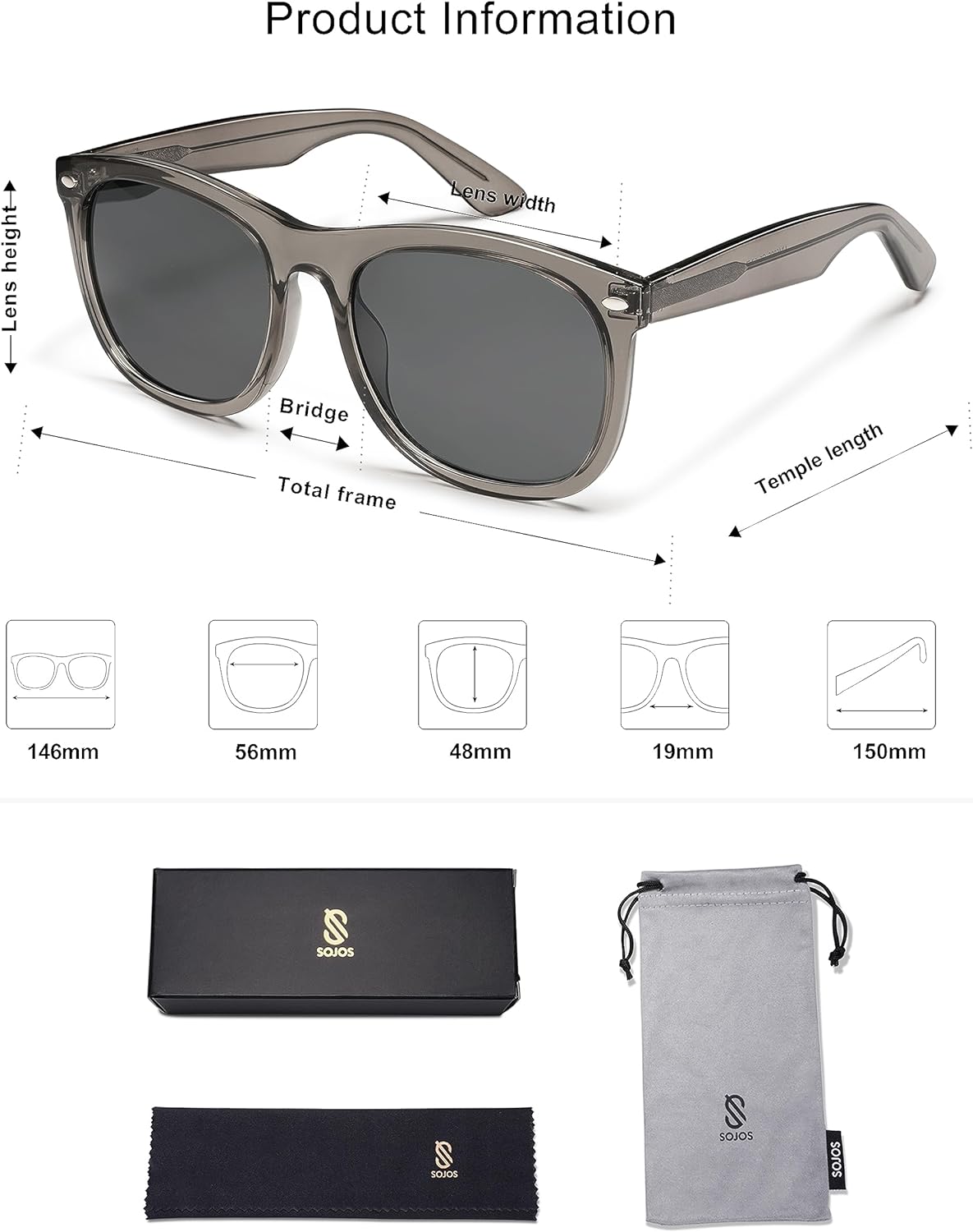 SOJOS Classic Square Sunglasses for Women Men Vintage Retro Oversized Womens UV400 Sun Glasses SJ2270Crystal GreyGrey