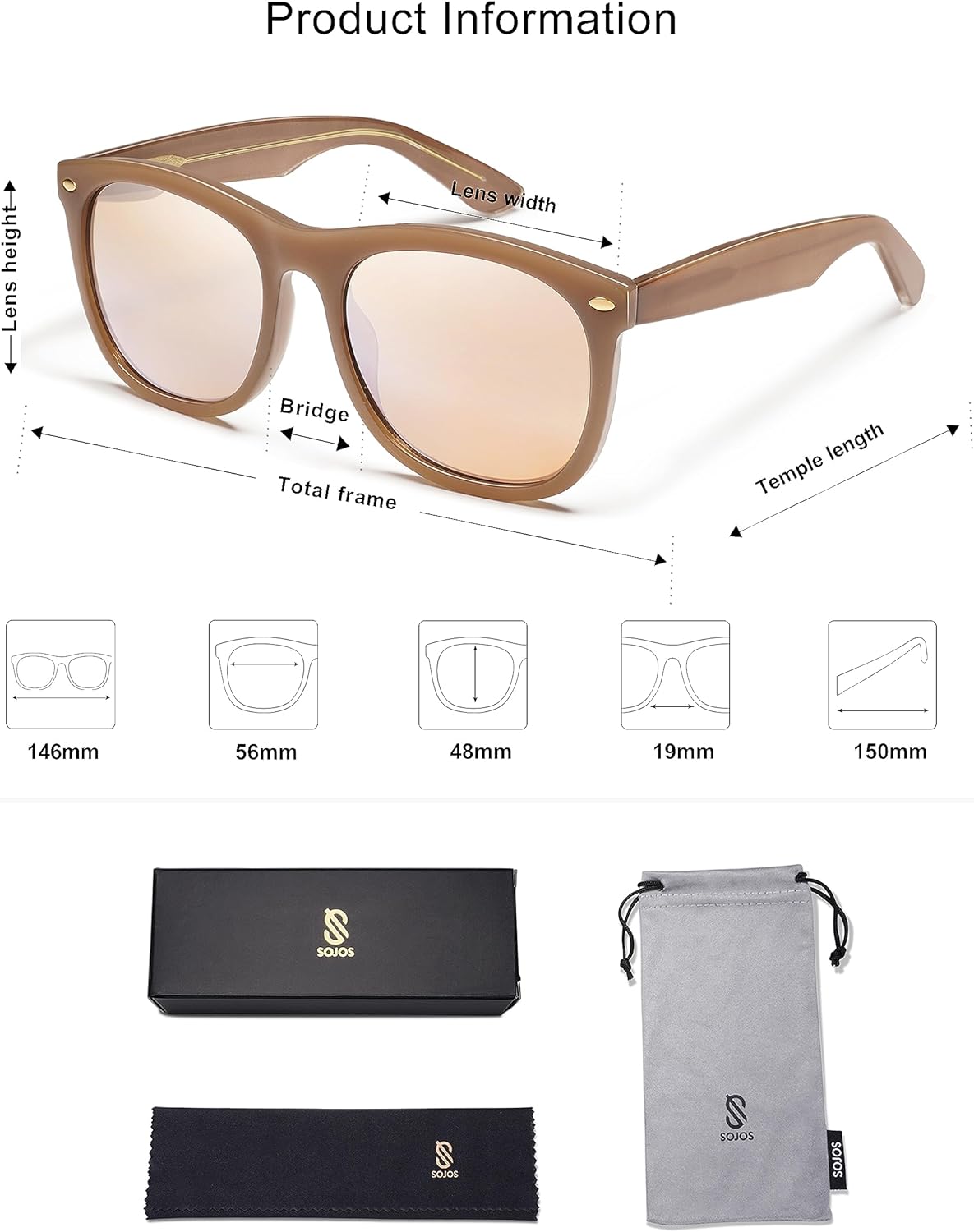 SOJOS Classic Square Sunglasses for Women Men Vintage Retro Oversized Womens UV400 Sun Glasses SJ2270Milky Light BrownBrown Silver Mirror
