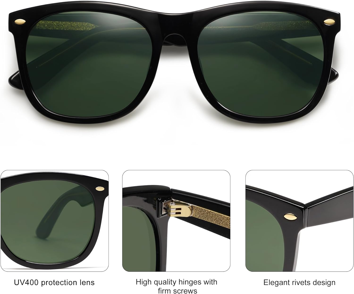 SOJOS Classic Square Sunglasses for Women Men Vintage Retro Oversized Womens UV400 Sun Glasses SJ2270Shiny BlackGreen