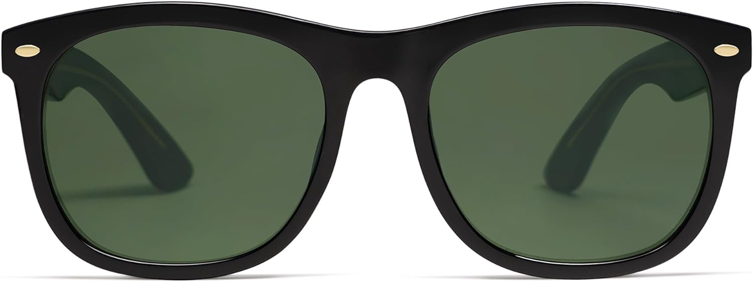 SOJOS Classic Square Sunglasses for Women Men Vintage Retro Oversized Womens UV400 Sun Glasses SJ2270Shiny BlackGreen