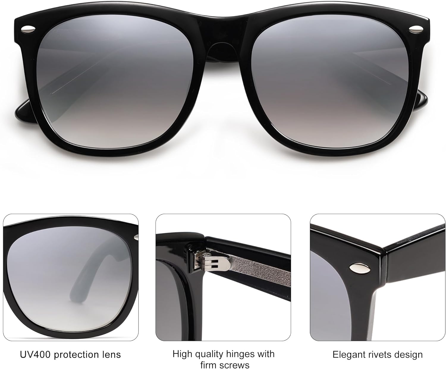 SOJOS Classic Square Sunglasses for Women Men Vintage Retro Oversized Womens UV400 Sun Glasses SJ2270Shiny BlackSilver Mirror