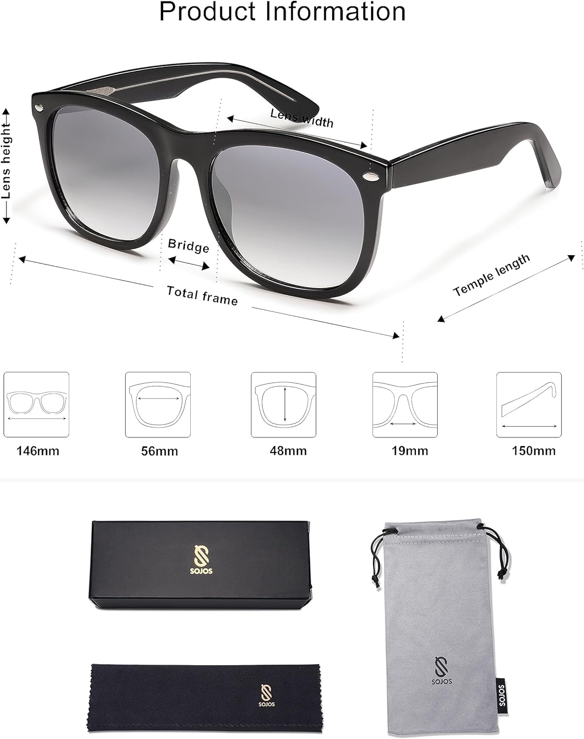 SOJOS Classic Square Sunglasses for Women Men Vintage Retro Oversized Womens UV400 Sun Glasses SJ2270Shiny BlackSilver Mirror