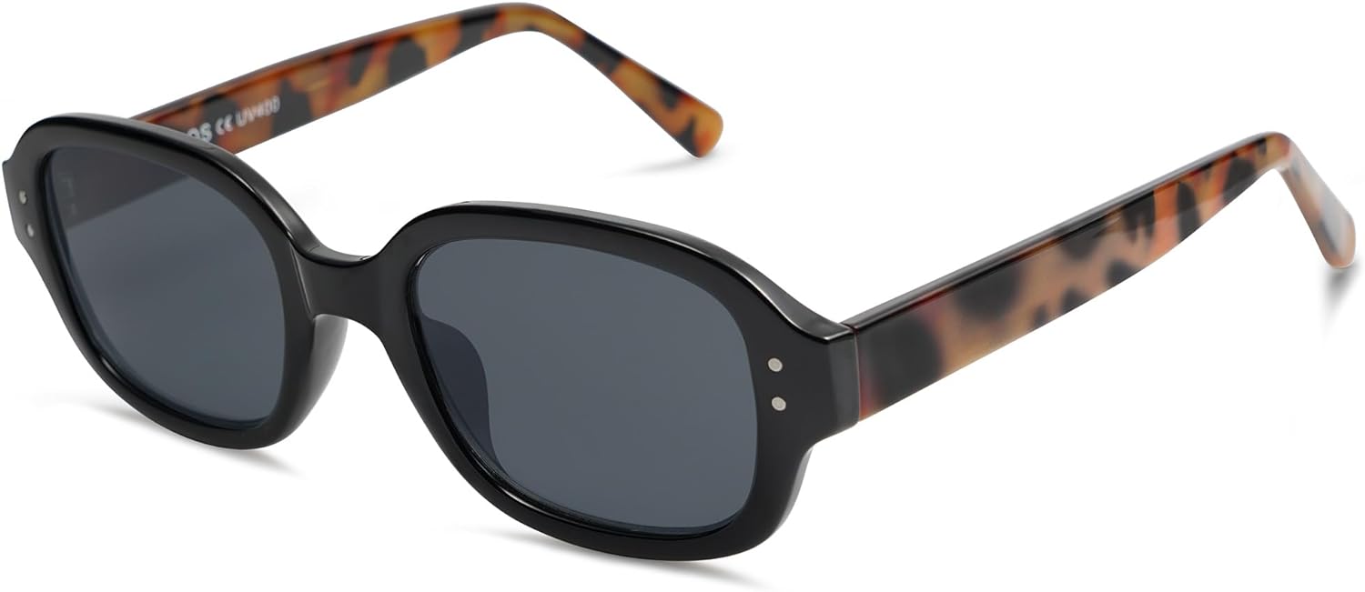 SOJOS Rectangle Sunglasses for Women Vintage Trendy Outdoor Travel Sun Glasses Square Frame SJ2218Black Tortoise Grey