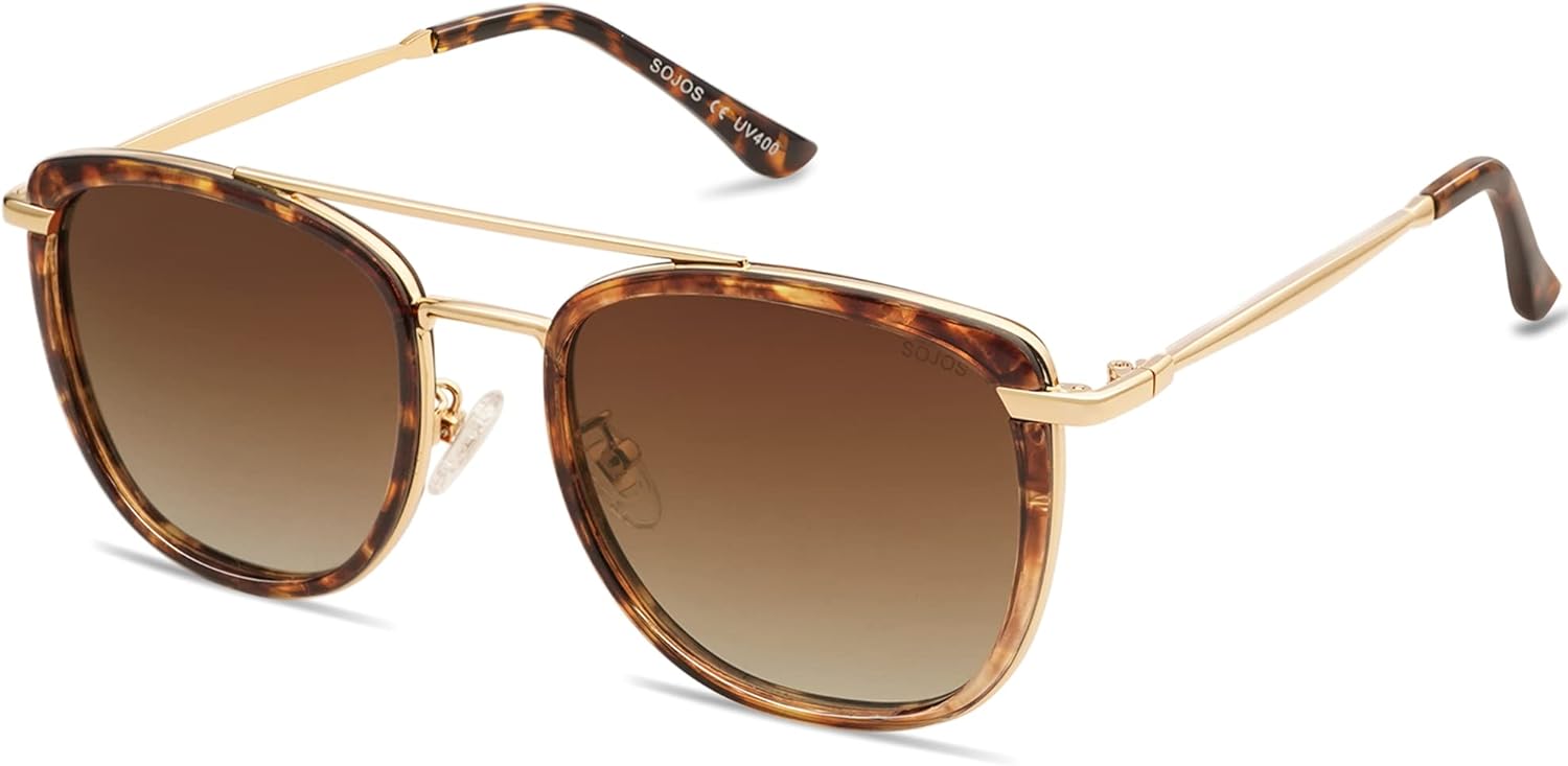 SOJOS Retro Aviator Square Polarized Sunglasses For Women MenVintage Womens Sun Glasses Shades UV400 SJ2180Brown TortoiseBrown Grading
