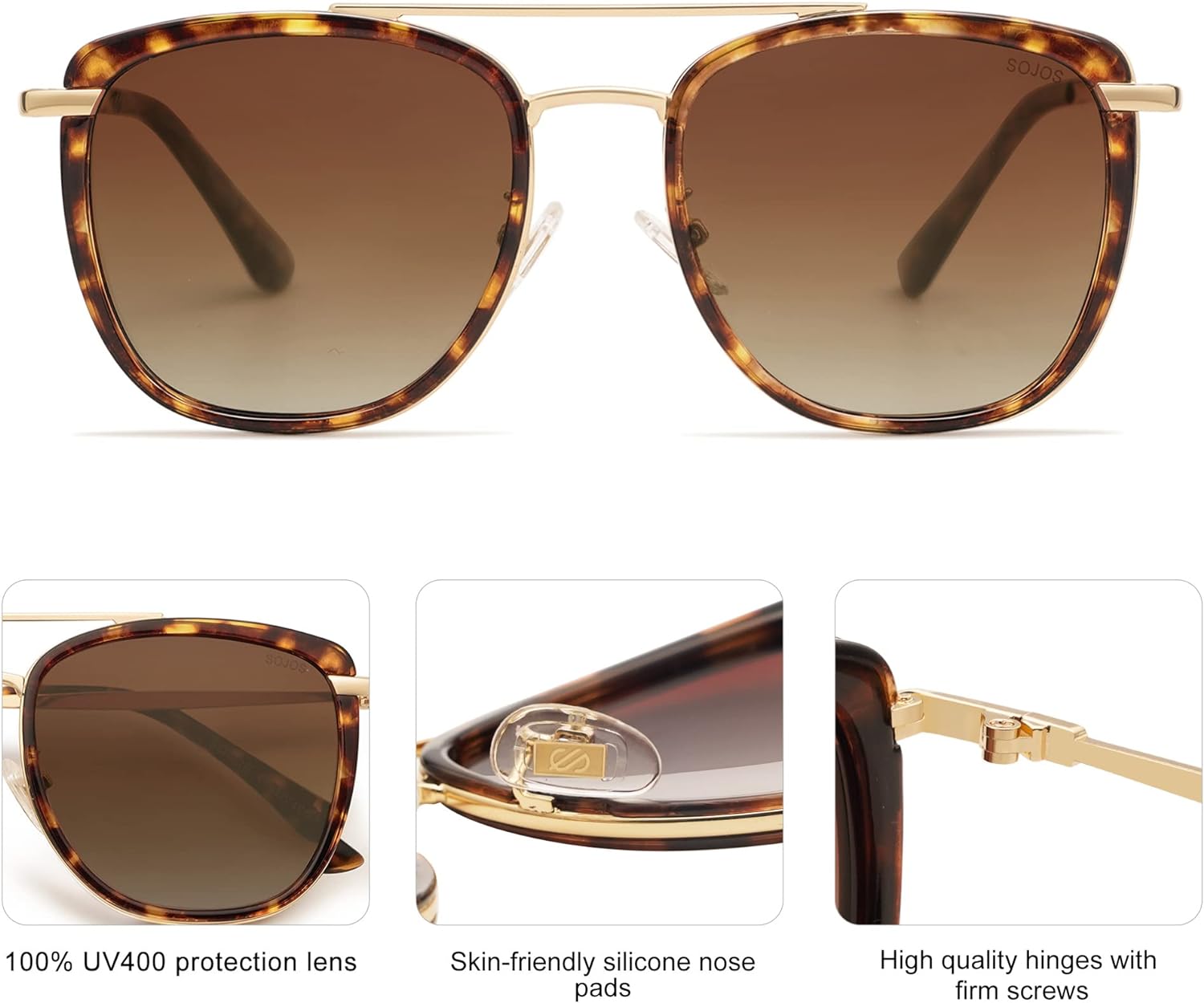 SOJOS Retro Aviator Square Polarized Sunglasses For Women MenVintage Womens Sun Glasses Shades UV400 SJ2180Brown TortoiseBrown Grading