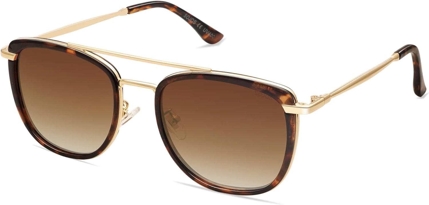 SOJOS Retro Aviator Square Polarized Sunglasses For Women MenVintage Womens Sun Glasses Shades UV400 SJ2180Dark TortoiseBrown Grading
