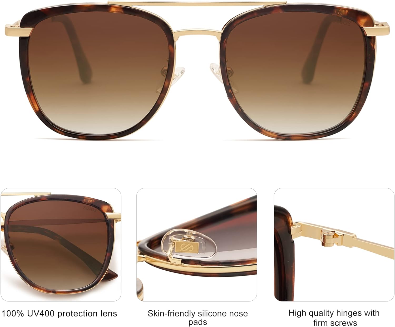 SOJOS Retro Aviator Square Polarized Sunglasses For Women MenVintage Womens Sun Glasses Shades UV400 SJ2180Dark TortoiseBrown Grading