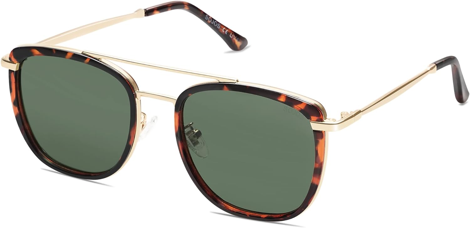 SOJOS Retro Aviator Square Polarized Sunglasses For Women MenVintage Womens Sun Glasses Shades UV400 SJ2180TortoiseGreen