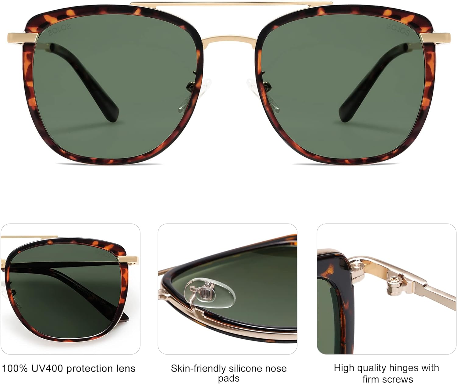 SOJOS Retro Aviator Square Polarized Sunglasses For Women MenVintage Womens Sun Glasses Shades UV400 SJ2180TortoiseGreen