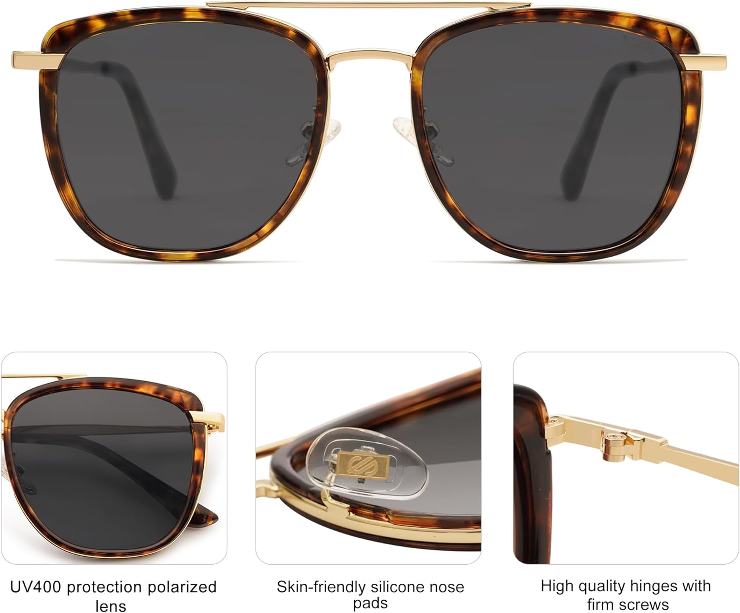 SOJOS Retro Aviator Square Polarized Sunglasses For Women MenVintage Womens Sun Glasses Shades UV400 SJ2180TortoiseGrey