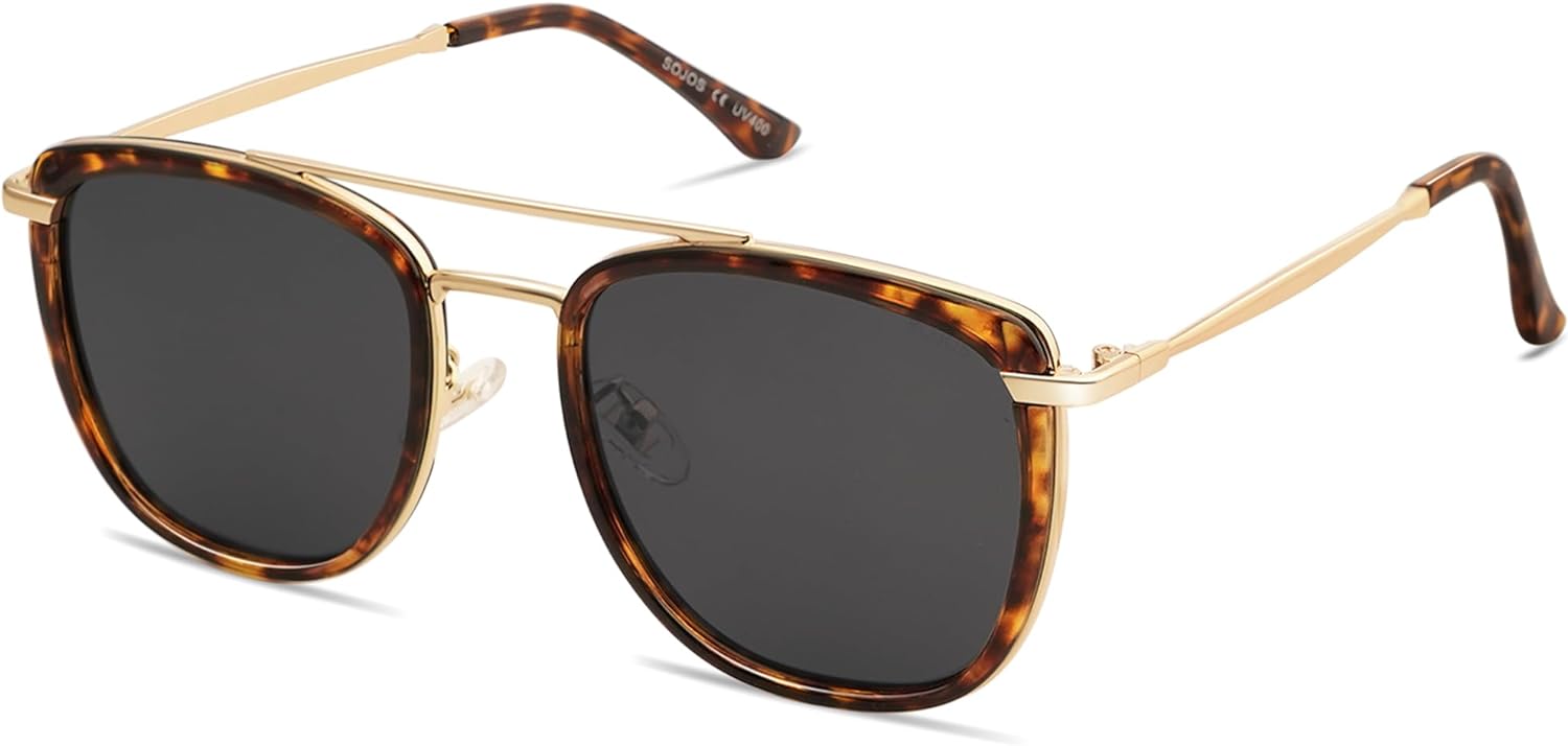 SOJOS Retro Aviator Square Polarized Sunglasses For Women MenVintage Womens Sun Glasses Shades UV400 SJ2180TortoiseGrey