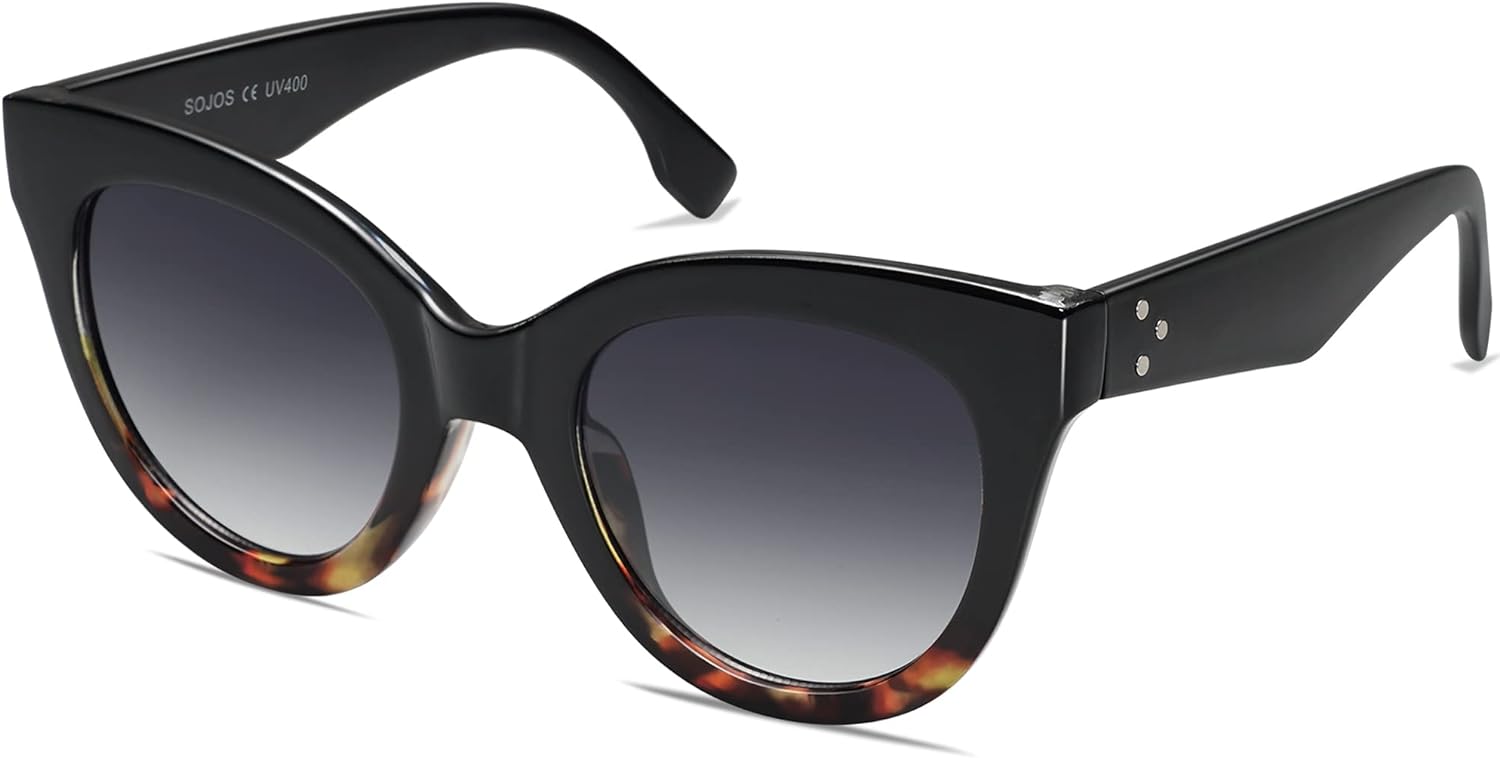 SOJOS Retro Oversized Cateye Sunglasses for Women Large Vintage Trendy Shades SJ2074BlackamptortoiseGrey