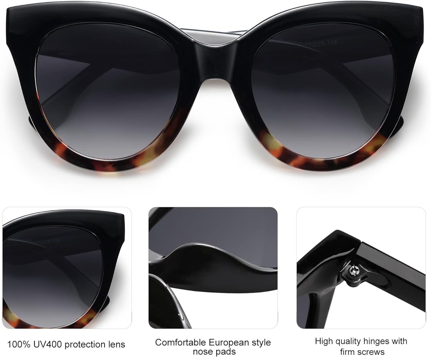 SOJOS Retro Oversized Cateye Sunglasses for Women Large Vintage Trendy Shades SJ2074BlackamptortoiseGrey