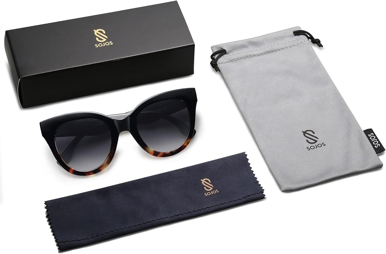 SOJOS Retro Oversized Cateye Sunglasses for Women Large Vintage Trendy Shades SJ2074BlackamptortoiseGrey