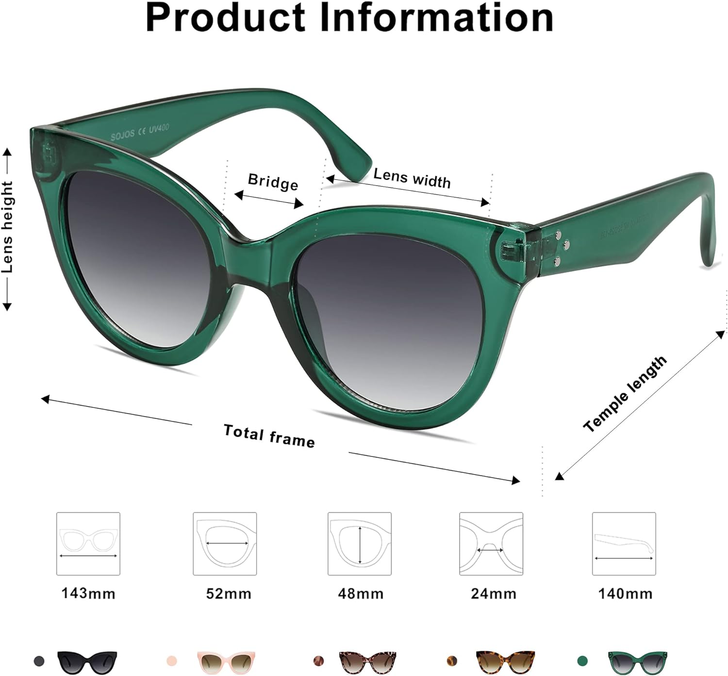 SOJOS Retro Oversized Cateye Sunglasses for Women Large Vintage Trendy Shades SJ2074GreenGrey