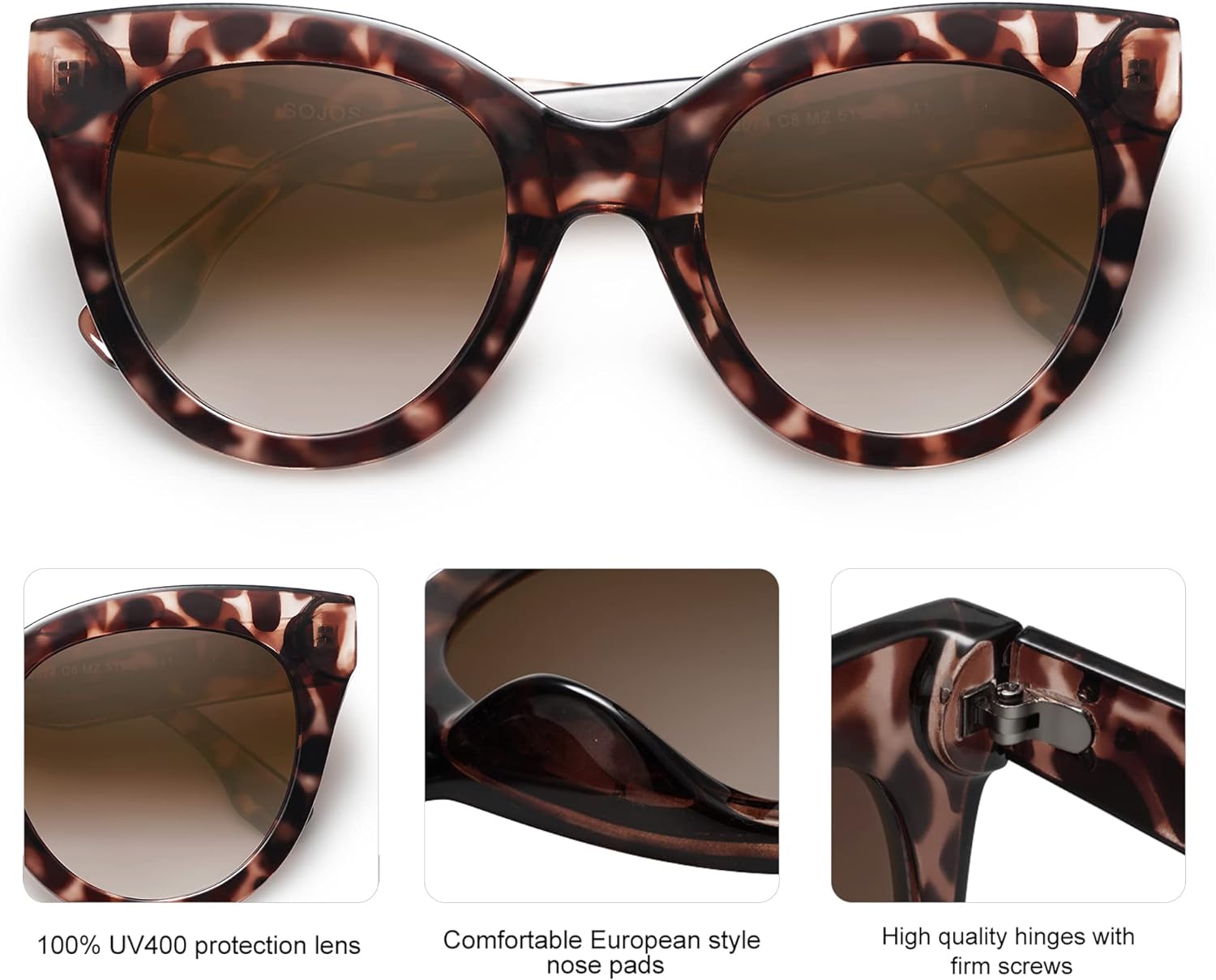 SOJOS Retro Oversized Cateye Sunglasses for Women Large Vintage Trendy Shades SJ2074LeopardBrown