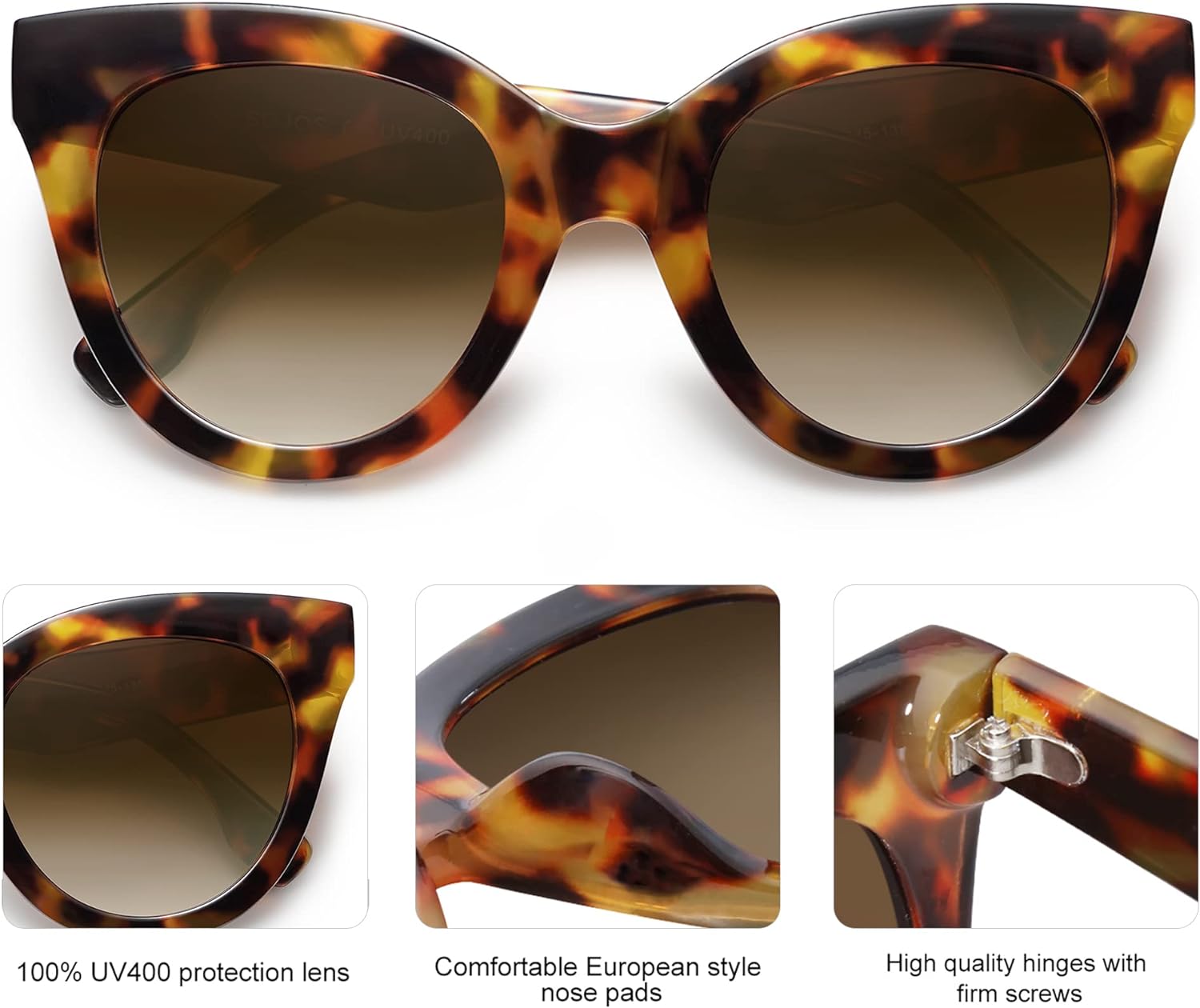 SOJOS Retro Oversized Cateye Sunglasses for Women Large Vintage Trendy Shades SJ2074TortoiseBrown