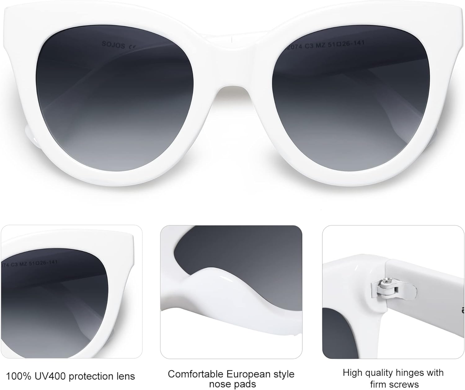 SOJOS Retro Oversized Cateye Sunglasses for Women Large Vintage Trendy Shades SJ2074WhiteGrey