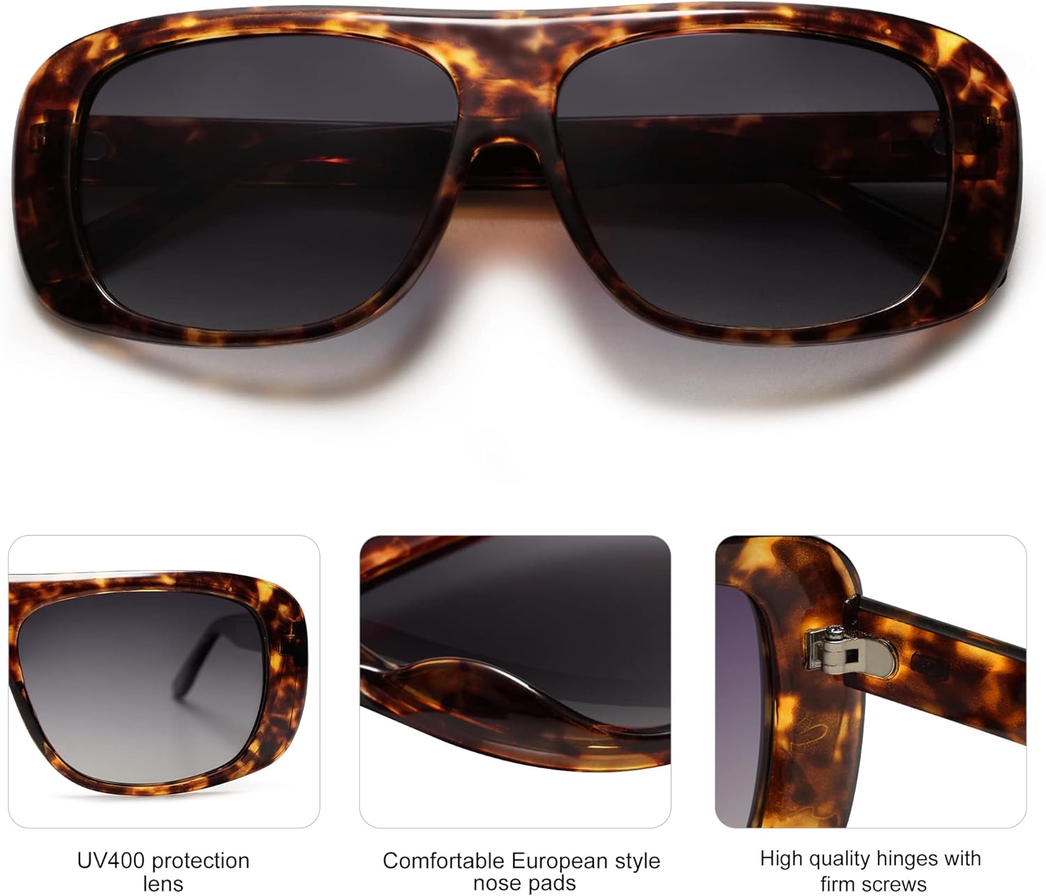 SOJOS Retro Oversized Square Polarized Sunglasses Womens Men Vintage Shades Large Sun Glasses Bold Designer Sunnies SJ2243Brown Tortoise