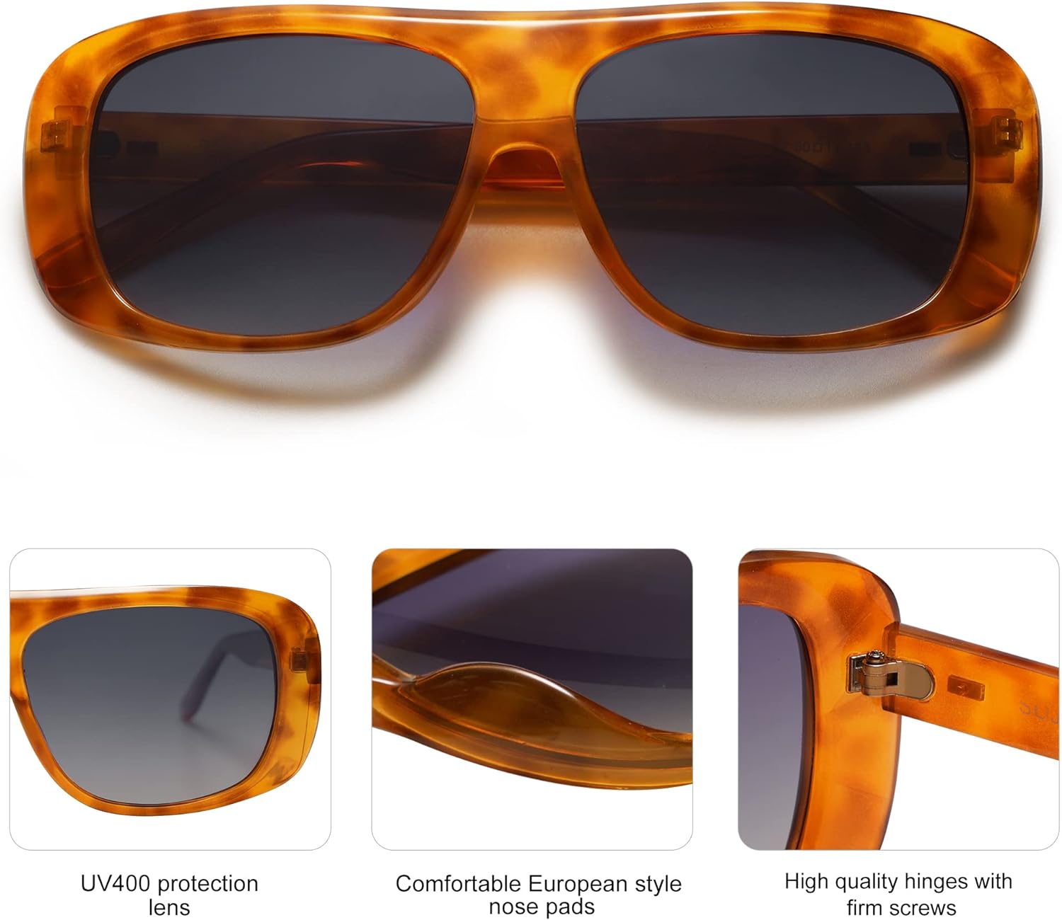 SOJOS Retro Oversized Square Polarized Sunglasses Womens Men Vintage Shades Large Sun Glasses Bold Designer Sunnies SJ2243Orange Tortoise