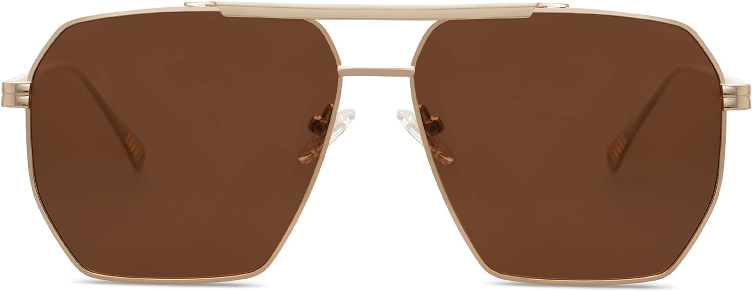 SOJOS Retro Oversized Square Polarized Sunglasses for Women and Men Vintage Shades UV400 Classic Large Metal Sun GlassesLight Gold