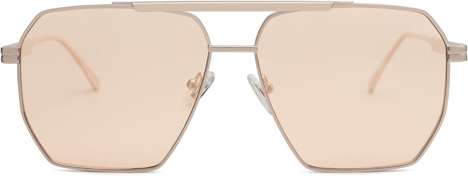 SOJOS Retro Oversized Square Polarized Sunglasses for Women and Men Vintage Shades UV400 Classic Large Metal Sun GlassesLight GoldLight Brown