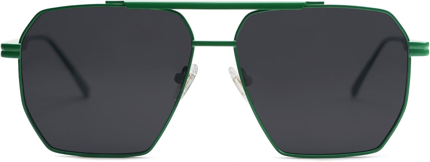 SOJOS Retro Oversized Square Polarized Sunglasses for Women and Men Vintage Shades UV400 Classic Large Metal Sun GlassesMatte GreenGrey
