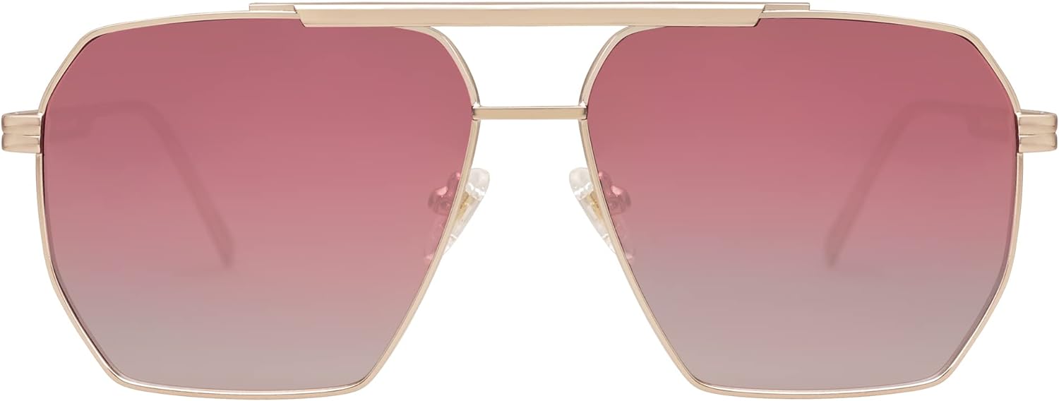 SOJOS Retro Oversized Square Polarized Sunglasses for Women and Men Vintage Shades UV400 Classic Large Metal Sun GlassesPale Gold