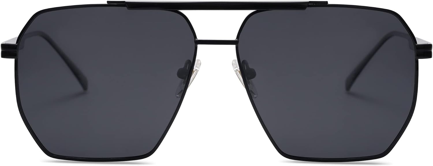 SOJOS Retro Oversized Square Polarized Sunglasses for Women and Men Vintage Shades UV400 Classic Large Metal Sun GlassesShiny Black