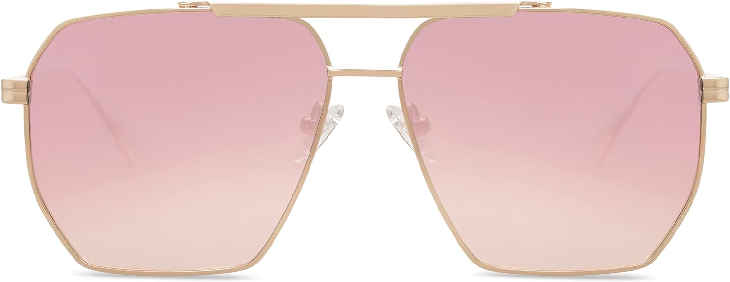 SOJOS Retro Oversized Square Polarized Sunglasses for Women and Men Vintage Shades UV400 Classic Large Metal Sun GlassesShiny Gold