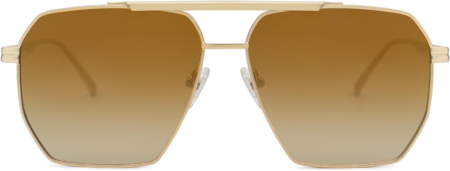 SOJOS Retro Oversized Square Polarized Sunglasses for Women and Men Vintage Shades UV400 Classic Large Metal Sun GlassesShiny GoldGradient Brown