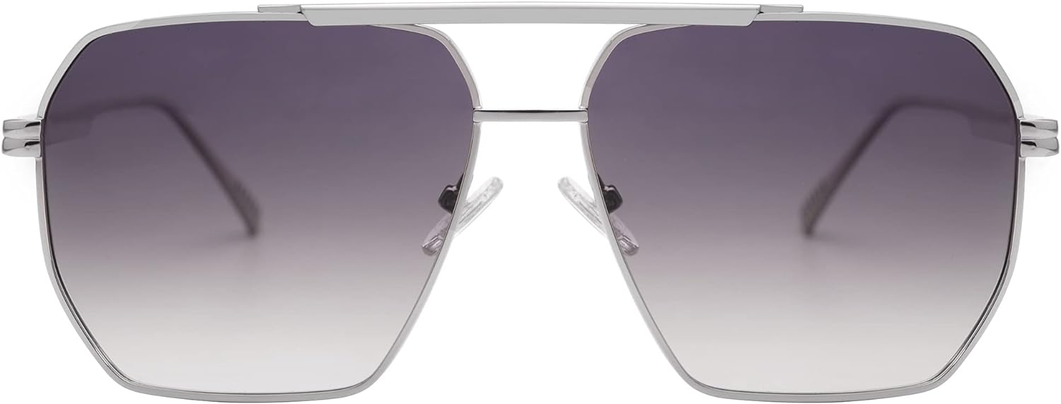 SOJOS Retro Oversized Square Polarized Sunglasses for Women and Men Vintage Shades UV400 Classic Large Metal Sun GlassesSilverGrey