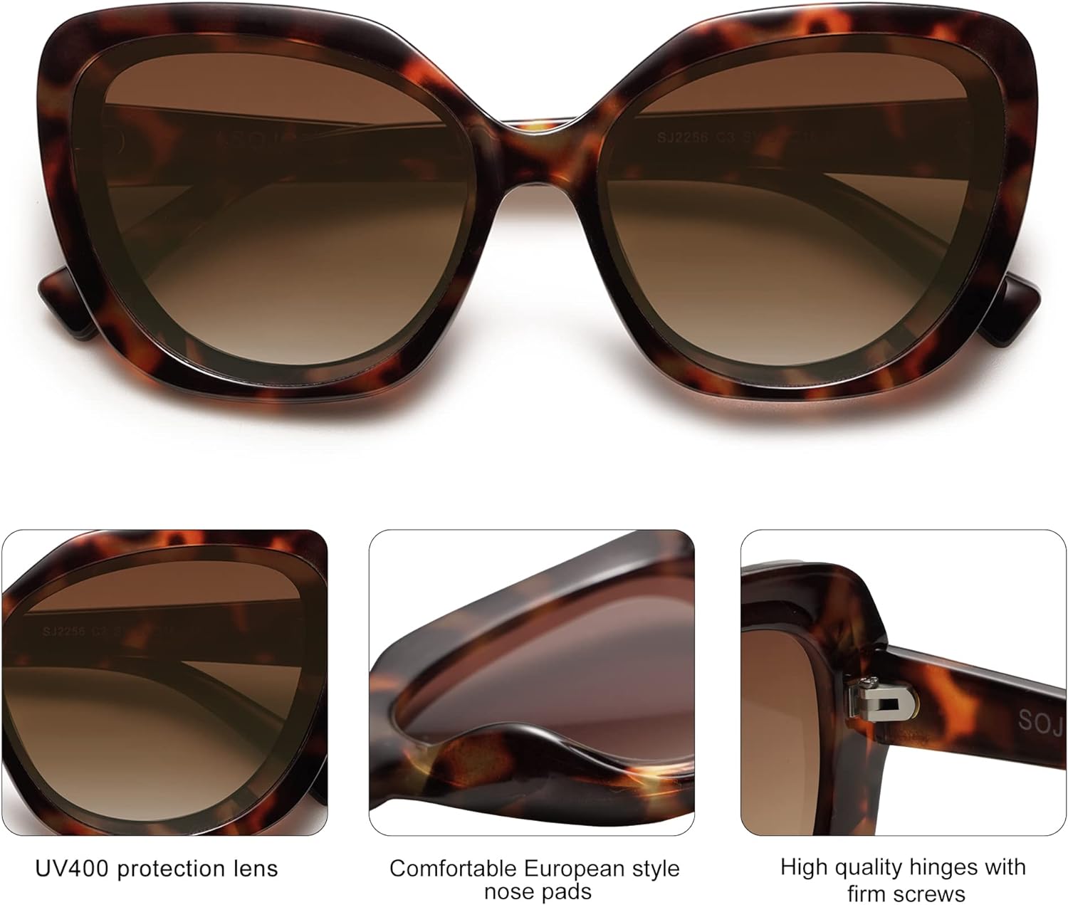 SOJOS Retro Oversized Square Sunglasses Womens Vintage Shades Large Sun Glasses Trendy Bold Designer Sunnies SJ2256Brown TortoiseBrown